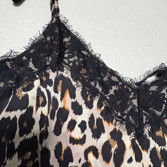 Leopard Print Lace Trim Cami Top XS – Satin Slip Tank Y2K Style Mobwife Vixen - Picture 5 of 6